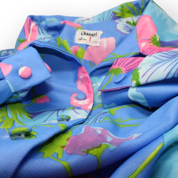 L/XL Vintage Channel1 by BillSims HouseDress DressingGown Poly Floral Aloha 70s - Picture 8 of 11